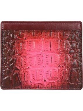 Croc Embossed Wine Women's Hand-Painted Genuine Leather Card Holder